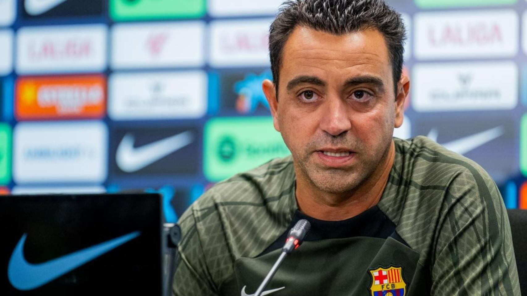Xavi Hernández, durante la rueda de prensa del FC Barcelona.