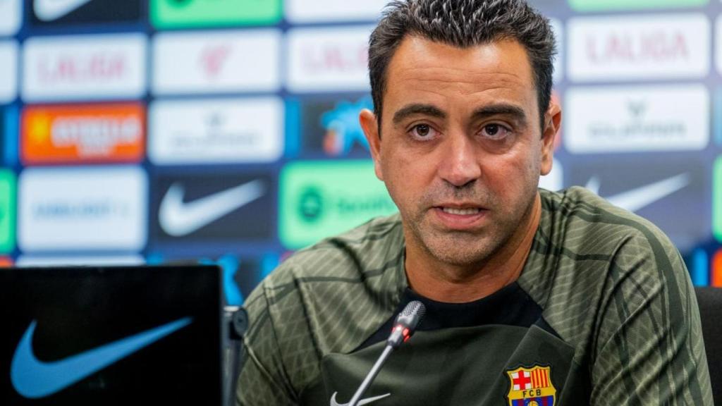 Xavi Hernández, durante la rueda de prensa del FC Barcelona.