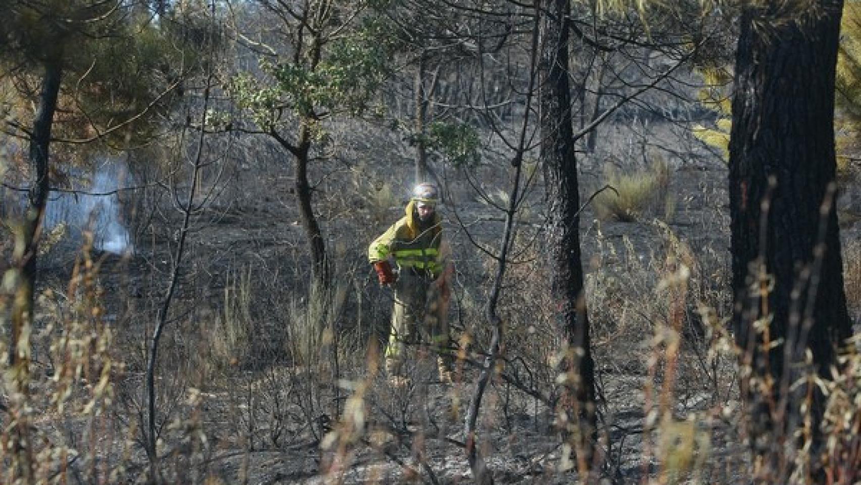 Un bombero trabajando en la extinción de un incendio