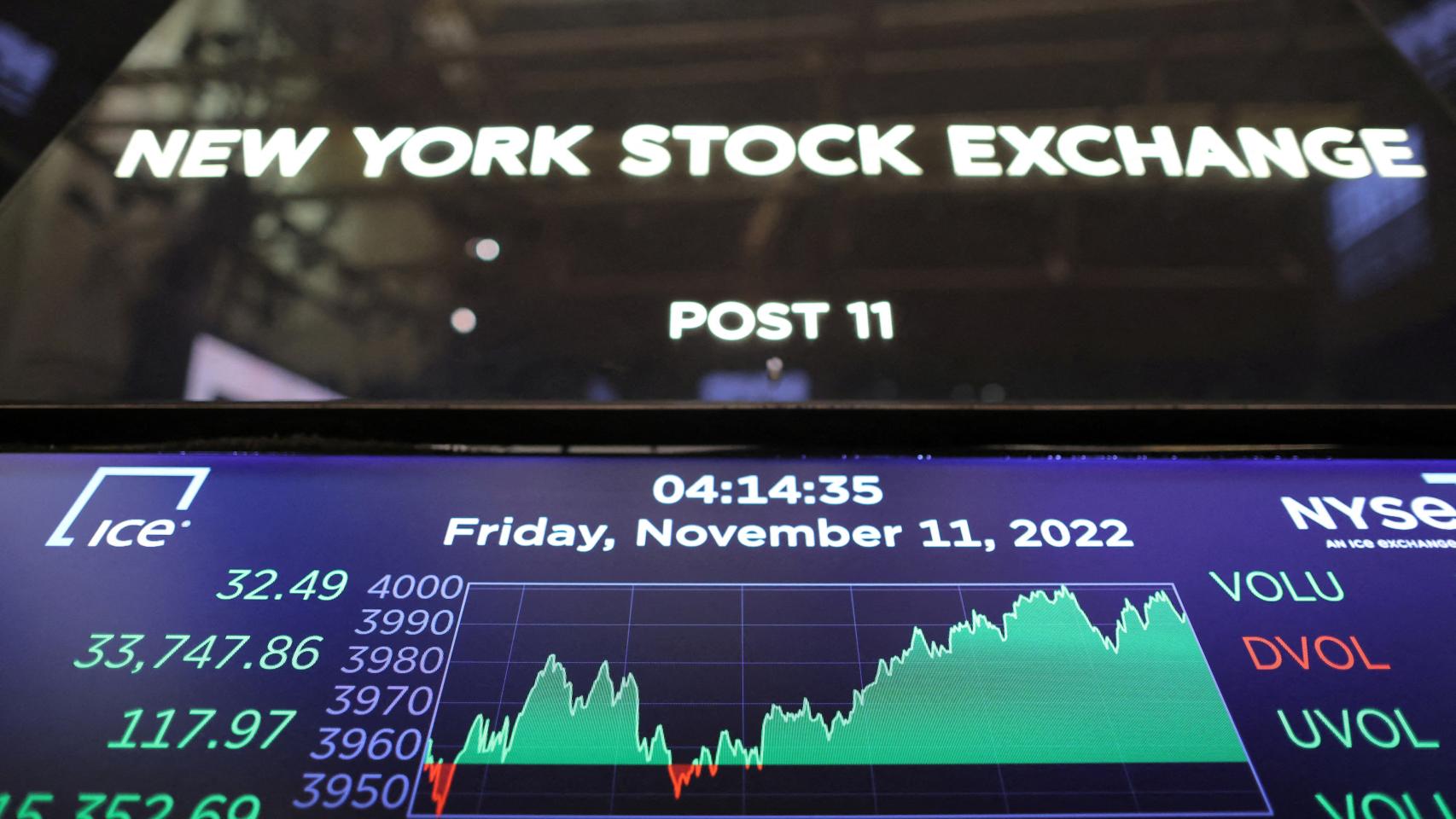 Una pantalla de la Bolsa de Nueva York.