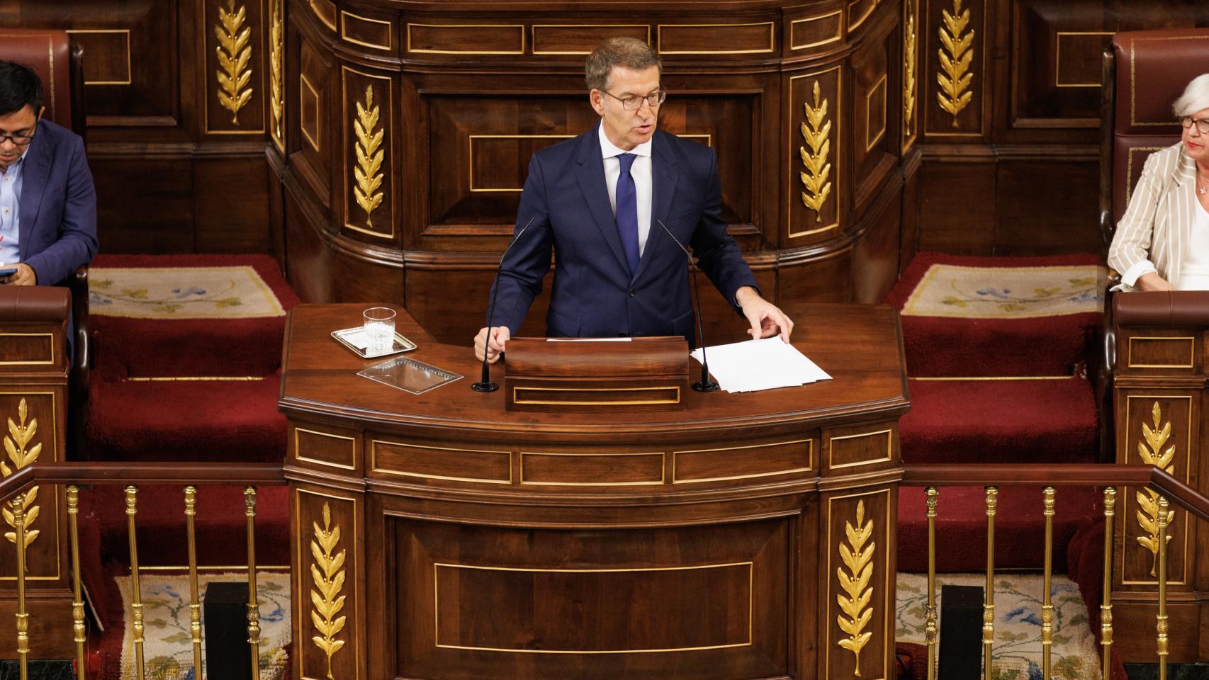 Alberto núñez Feijóo, durante el discurso de investidura en el Congreso de los Diputados.