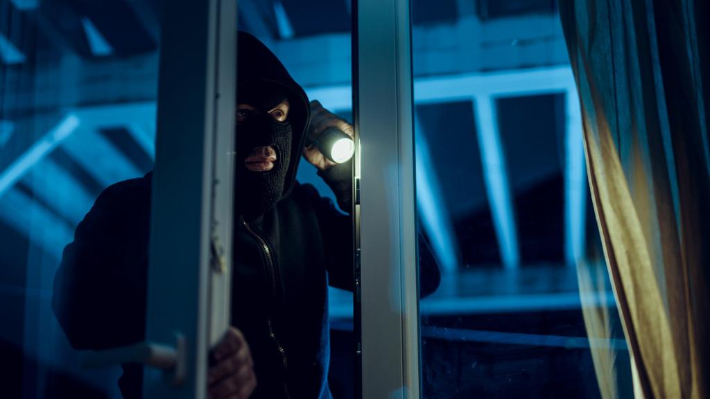 Un ladrón entrando en un domicilio.