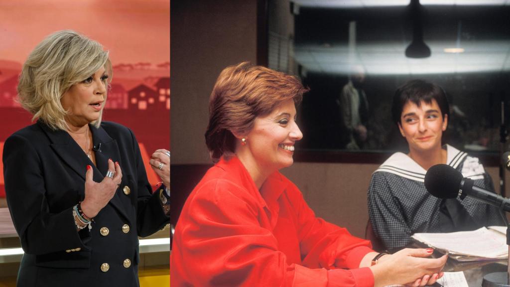 Terelu Campos junto a una imagen de María Teresa y Patricia Ballestero en 'Apueste por una'.