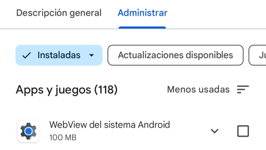 Lista de aplicaciones menos usadas