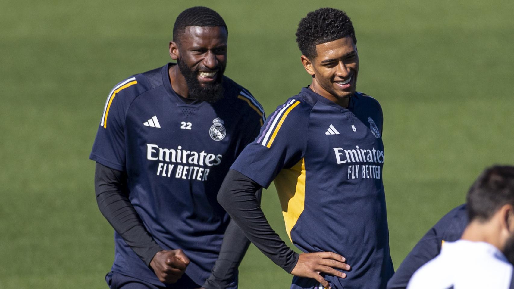 Rüdiger y Bellingham, en un entrenamiento del Real Madrid