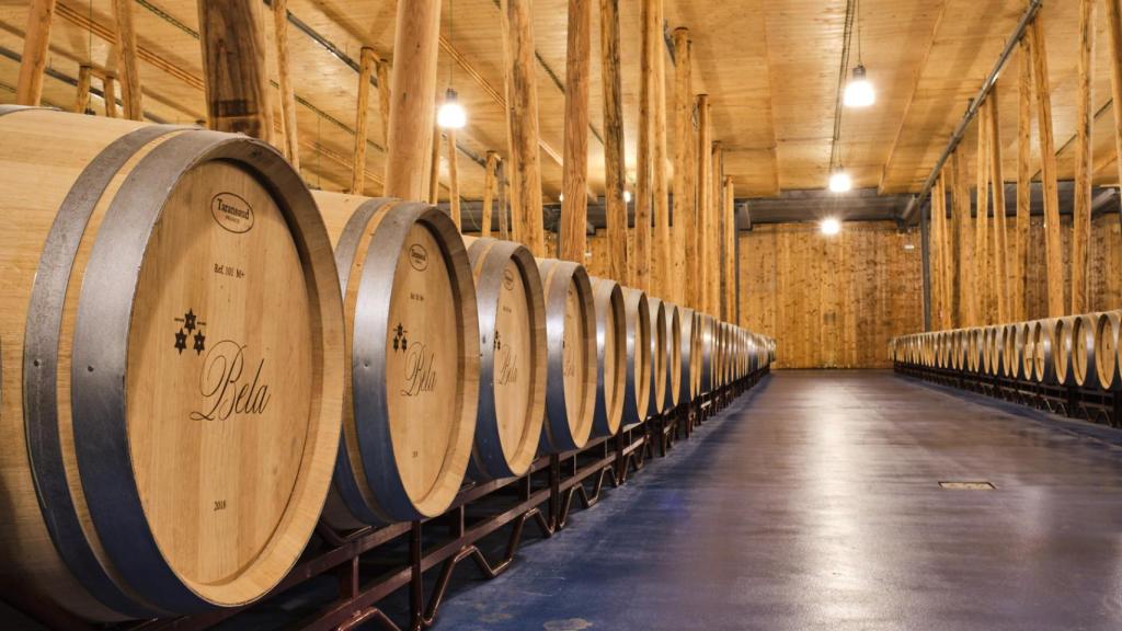 Las barricas en una bodega de la Ruta del Vino de Ribera del Duero