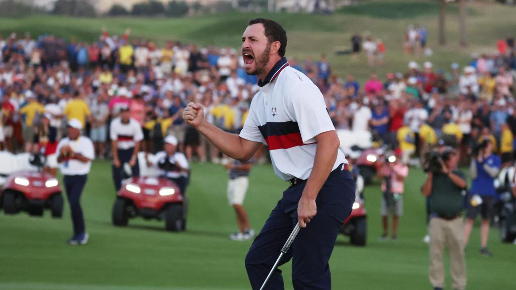 Patrick Cantlay, del equipo de Estados Unidos, celebra un punto