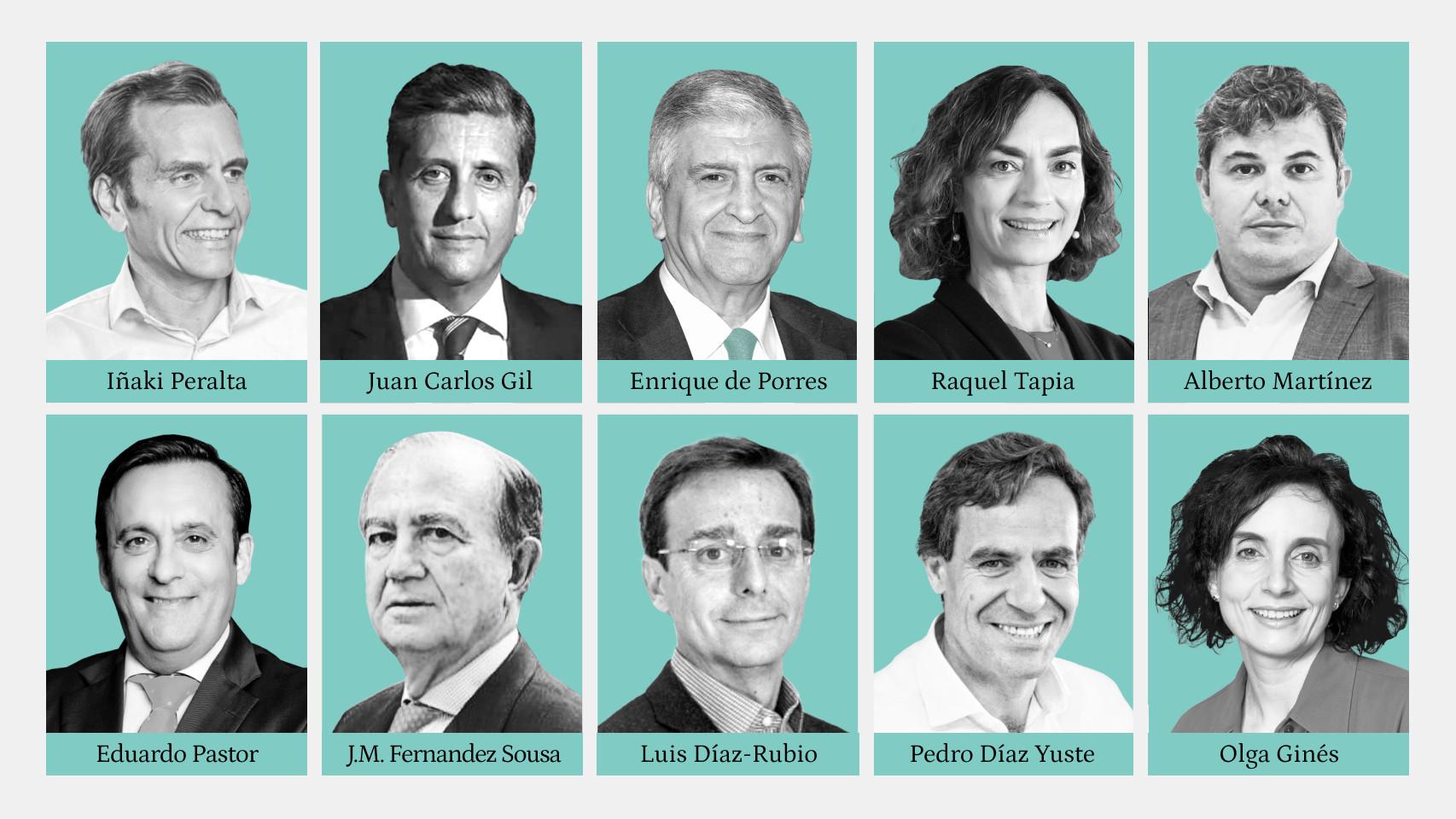 De izda. a dcha. Iñaki Peralta, CEO de Sanitas; Juan Carlos Gil, director general de Moderna; Enrique de Porres, CEO de Asisa;  Raquel Tapia, directora general de Sanofi en España;  Alberto Martínez, director general de Siemens Healthineers; Eduardo Pastor, presidente de Cofares; José Manuel Fernández Sousa-Faro, presidente de Pharmamar; Luis Díaz-Rubio, director general de Janssen Iberia; Pedro Díaz Yuste, CEO de Savia y Olga Ginés,  presidenta de Hospitales Católicos.
