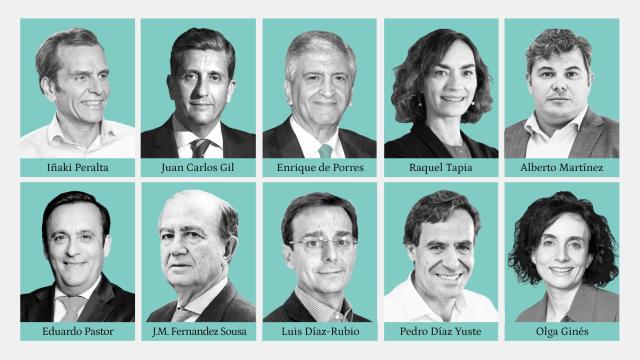 De izda. a dcha. Iñaki Peralta, CEO de Sanitas; Juan Carlos Gil, director general de Moderna; Enrique de Porres, CEO de Asisa;  Raquel Tapia, directora general de Sanofi en España;  Alberto Martínez, director general de Siemens Healthineers; Eduardo Pastor, presidente de Cofares; José Manuel Fernández Sousa-Faro, presidente de Pharmamar; Luis Díaz-Rubio, director general de Janssen Iberia; Pedro Díaz Yuste, CEO de Savia y Olga Ginés,  presidenta de Hospitales Católicos.