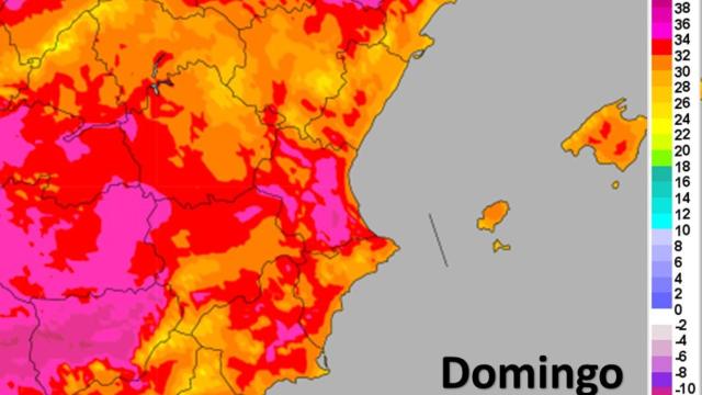 Mapa de calor durante el domingo en la Comunidad.