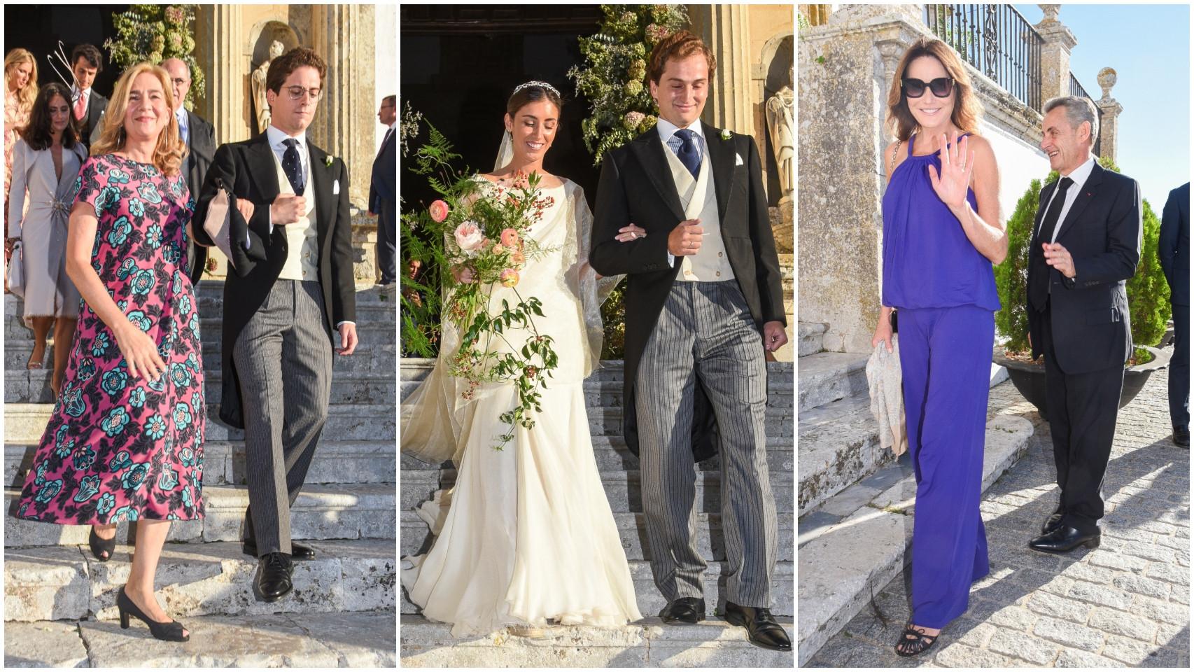 La infanta Cristina, los contrayentes y Carla Bruni junto a su marido, Nicolás Sarkozy, en un fotomontaje de El Español.