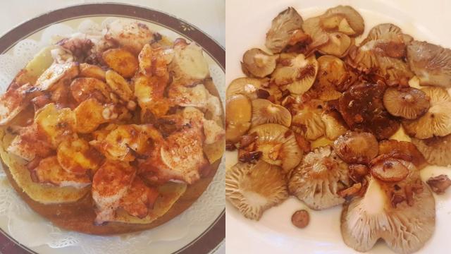 Plato de pulpo y otro de setas