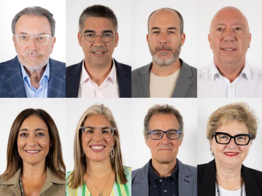 Arriba, de izquierda a derecha: Josep Lluís Cleries (Junts), Gorka Elejabarrieta (Bildu),  Josu Estarrona (Bildu) y Joan Baptista Bagué (Junts); abajo: Idurre Bideguren (Bildu), Olaia Duarte (Bildu), Mario Zubiaga (Bildu) y María Teresa Pallarés (Junts).