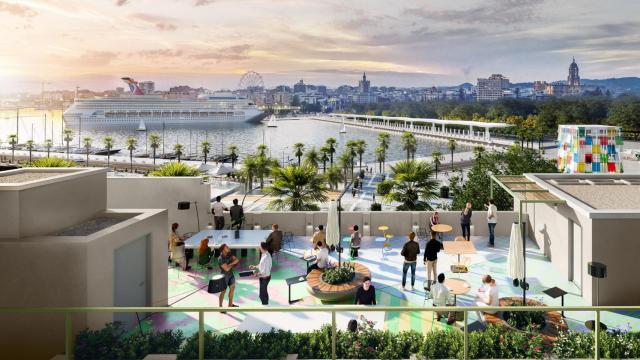 Infografía de la terraza del centro de ciberseguridad de Google en Málaga.