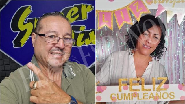 Ferney Lozano, locutor de radio SuperMix, junto a una foto de su pareja, Olga Lucrecia, en paradero desconocido desde que se desató el incendio en la Discoteca Fonda Milagros a la que acudieron la madrugada del domingo.
