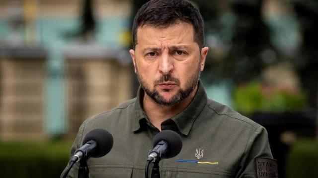 Volodímir Zelenski, presidente de Ucrania, durante una comparecencia de prensa.