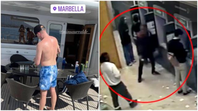 Martín Insaurralde en un yate en Marbella (izda.) y Julio 'Chocolate' Rigau en un cajero de La Plata (dcha.).