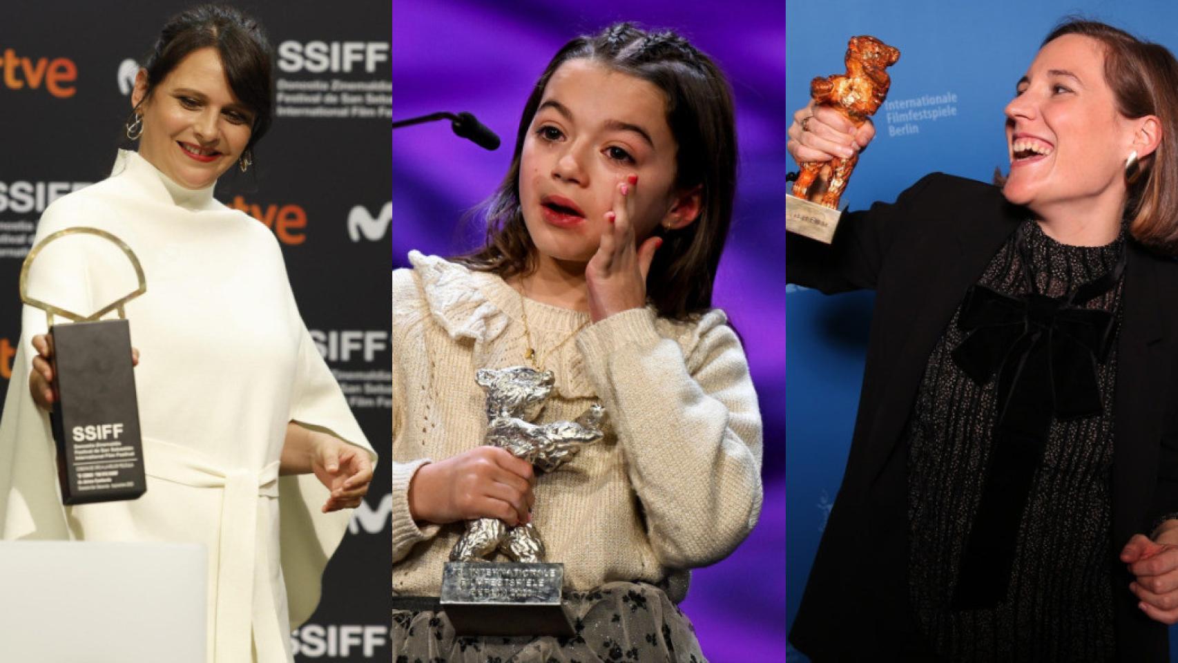 Jaione Camborda, con la Concha de Oro; Sofía Otero, con el León de Plata, y Carla Simón, con la Palma de Oro
