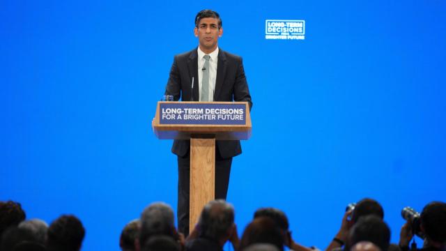 El primer ministro británico, Rishi Sunak, en la convención del Partido Conservador en Manchester, hoy miércoles.