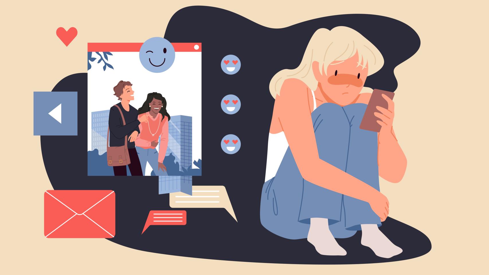 Ilustración de chica con envidia.