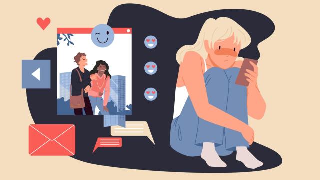 Ilustración de chica con envidia.