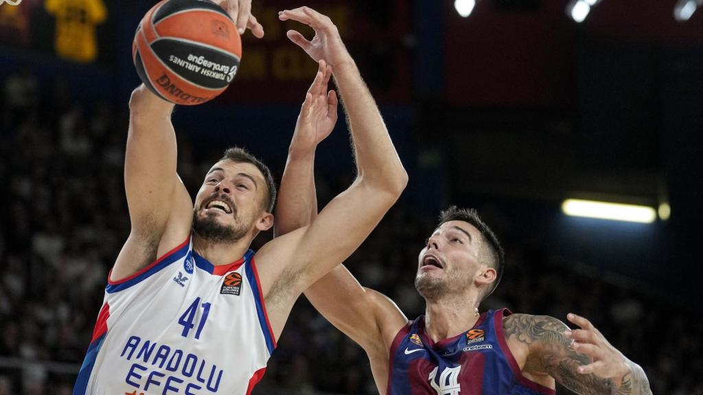 Willy Hernangómez pelea un balón ante un jugador del Efes