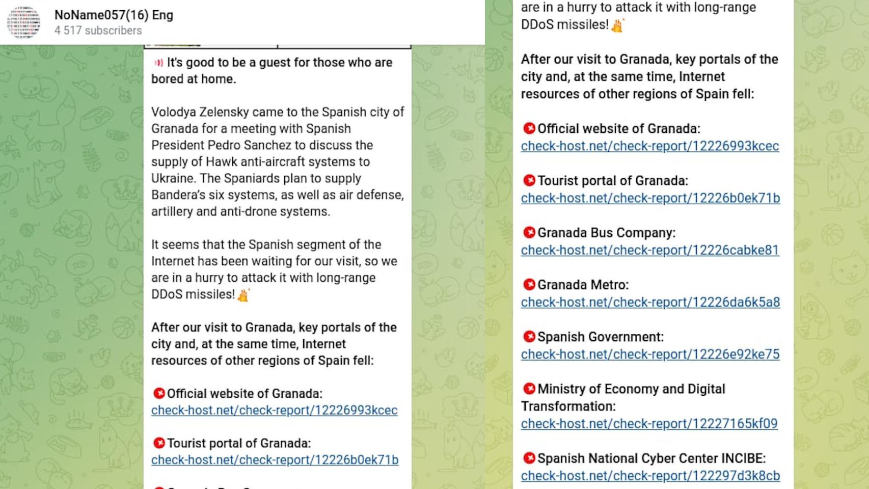 Captura del canal de Telegram de  Noname057