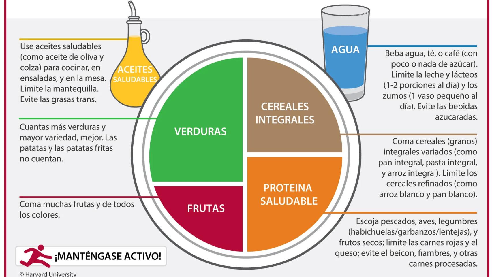 El plato de Harvard para comer de manera saludable.