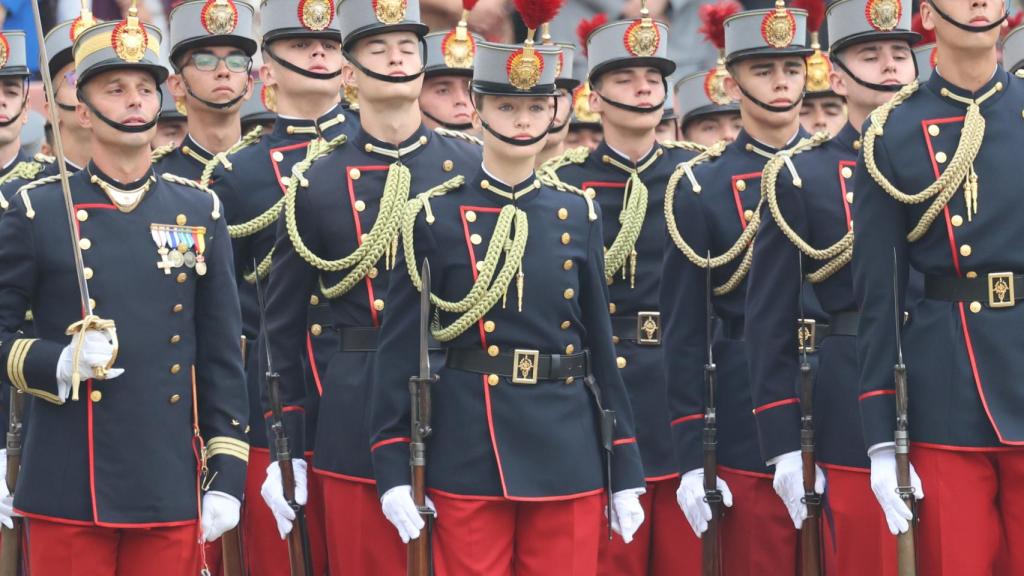 La princesa Leonor en la jura de bandera en el Patio de Armas de la Academia General Militar de Zaragoza a 07 de Octubre de 2023 en Zaragoza (España).
