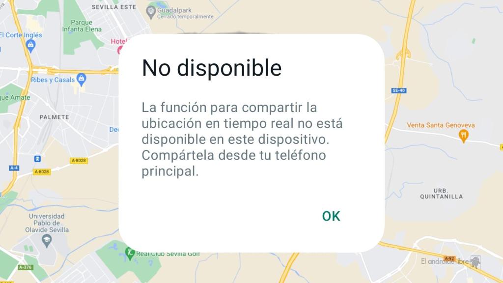 Función de Ubicación en tiempo real no disponible