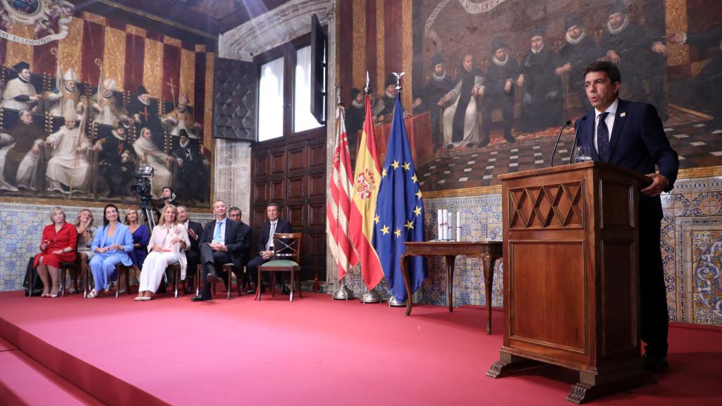 Carlos Mazón en su intervención en el Palau. EE