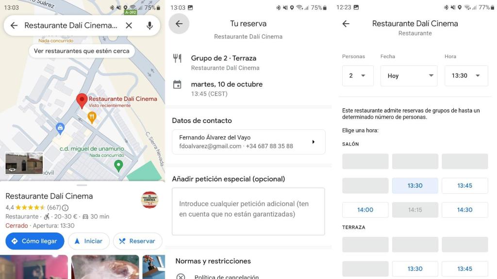 Reservas en un restaurante