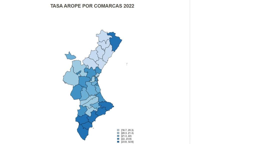 Tasa de pobreza por comarcas en la Comunitat Valenciana.