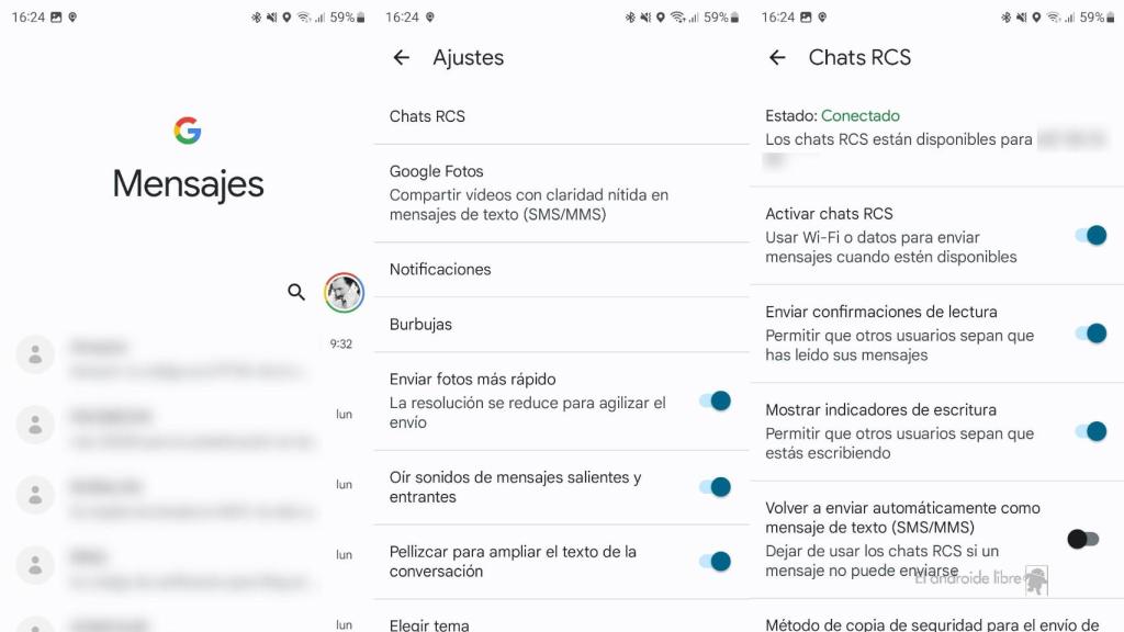 Interfaz de Mensajes de Google
