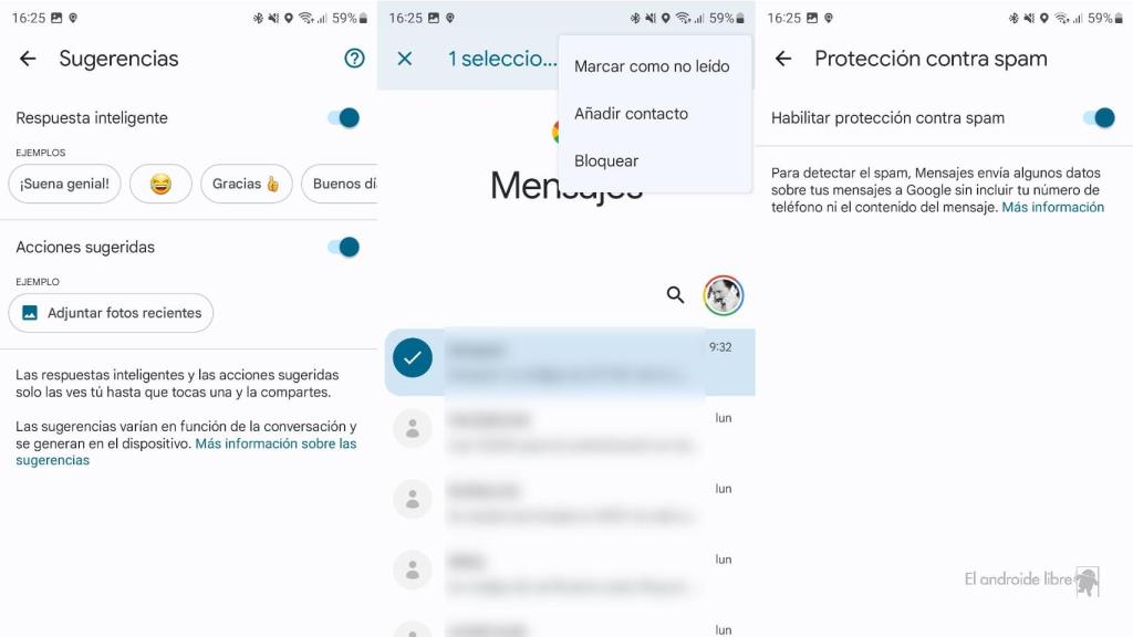 Sugerencias / Fijar chat / Protección contra SPAM