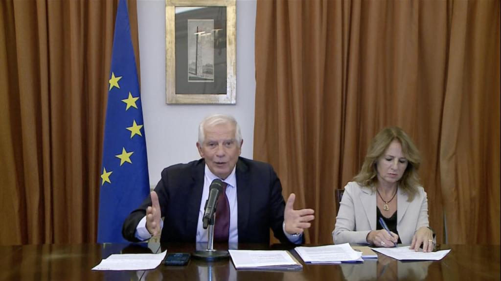 El jefe de la diplomacia europea, Josep Borrell, durante su rueda de prensa de este martes en Muscat