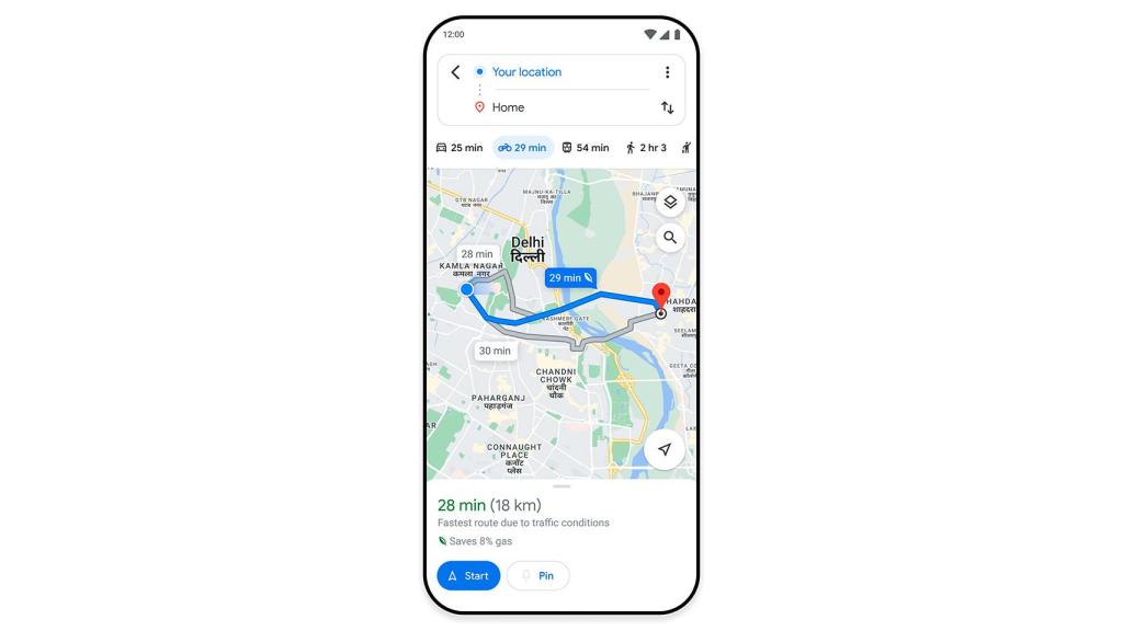 Un marcador avisa de una ruta más 'eco-friendly' en Google Maps
