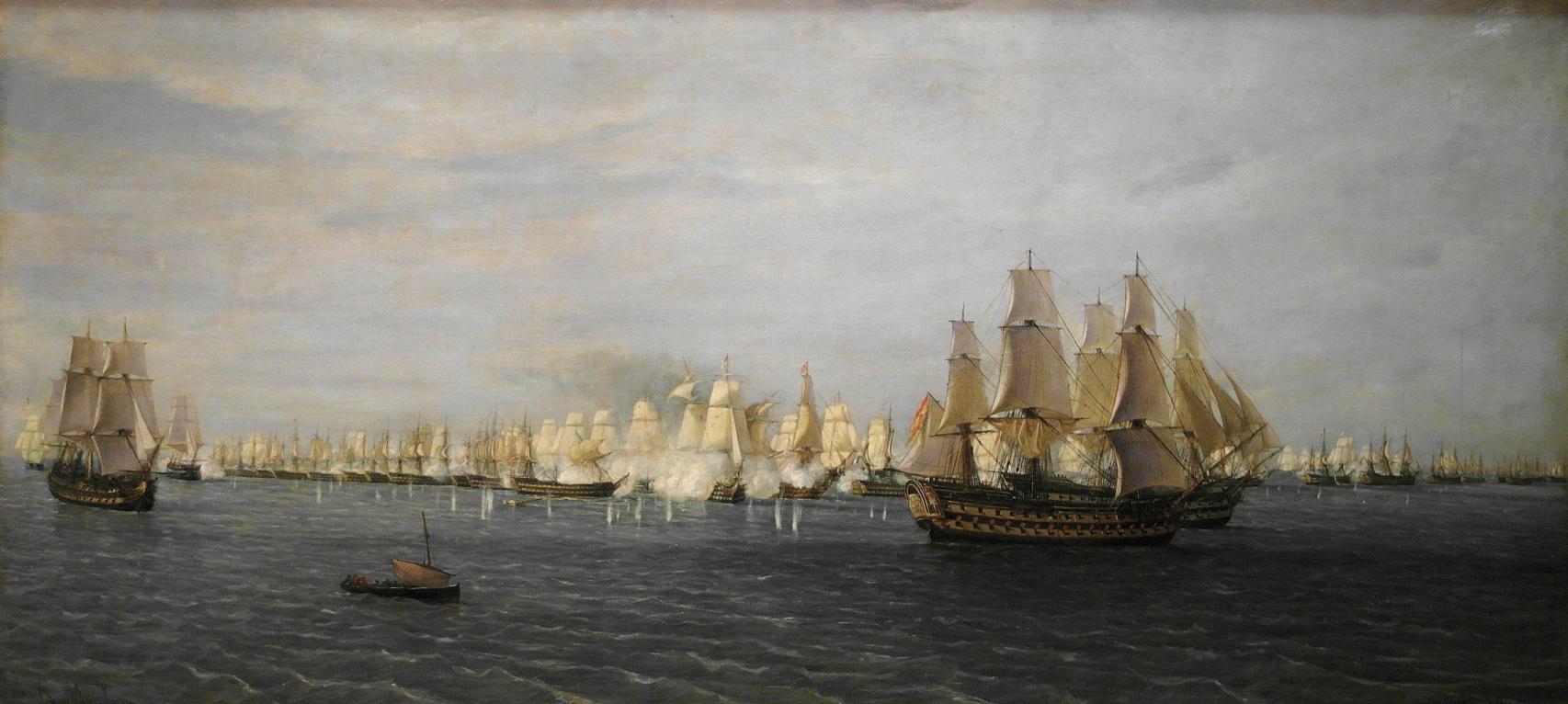 'Inicio del combate en Trafalgar: el HMS Royal Sovereign se bate con el navío español Santa Ana' (1856), óleo sobre lienzo de James Wilson Carmichael. Colección privada.