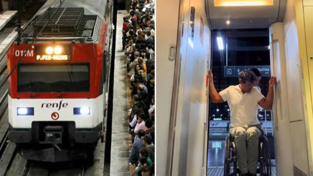 Un cercanías en Atocha en imagen de archivo y captura del vídeo viral.