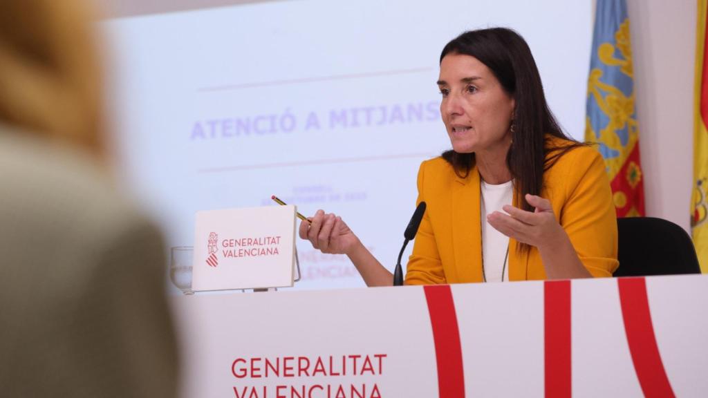 La portavoz del Consell, Ruth Merino, en la rueda de prensa. EE