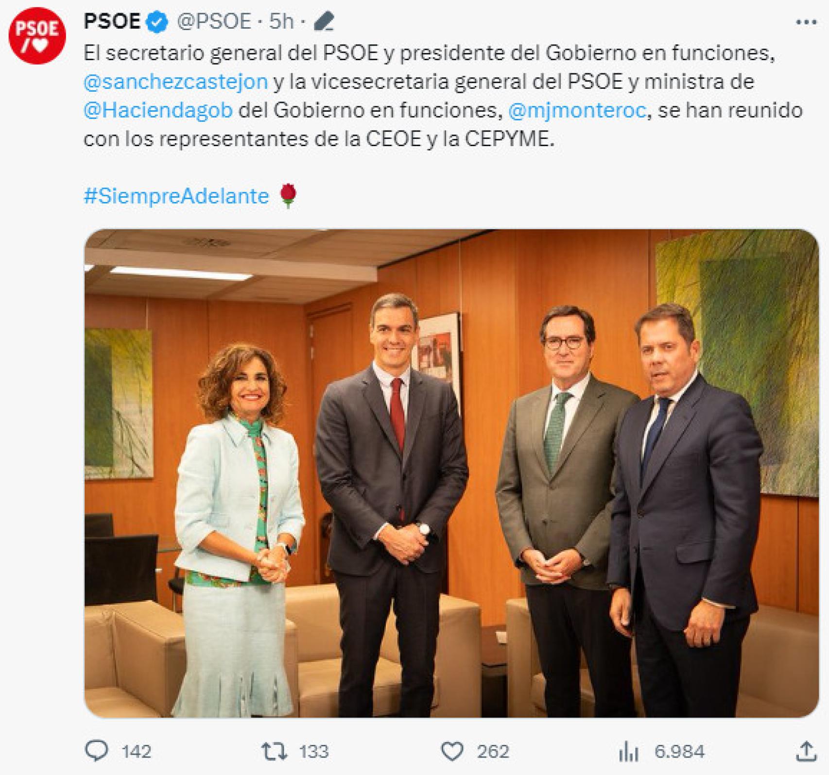Sánchez con Montero reciben a Garamendi y Cuerva