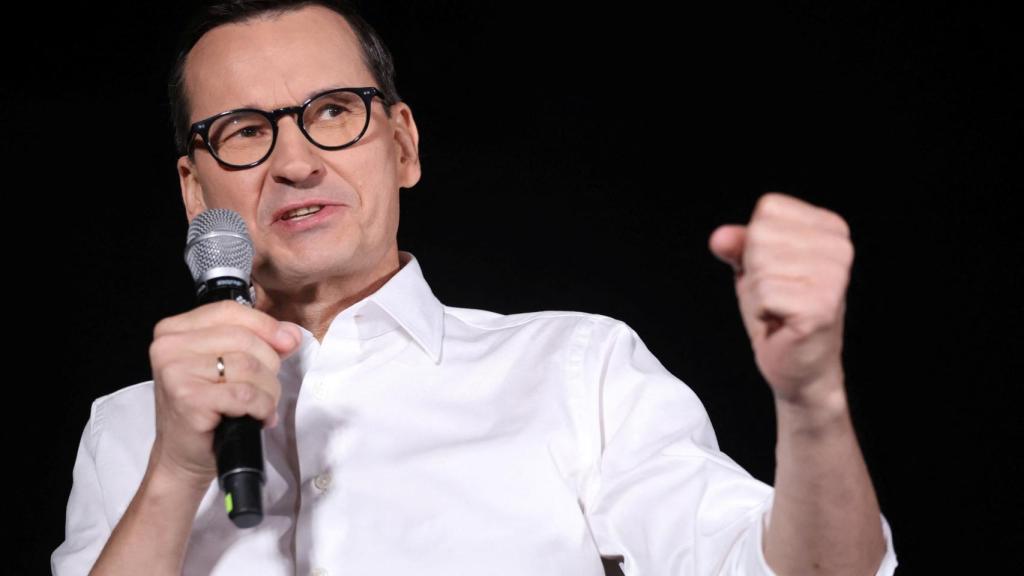 El primer ministro polaco, Mateusz Morawiecki, durante un acto electoral