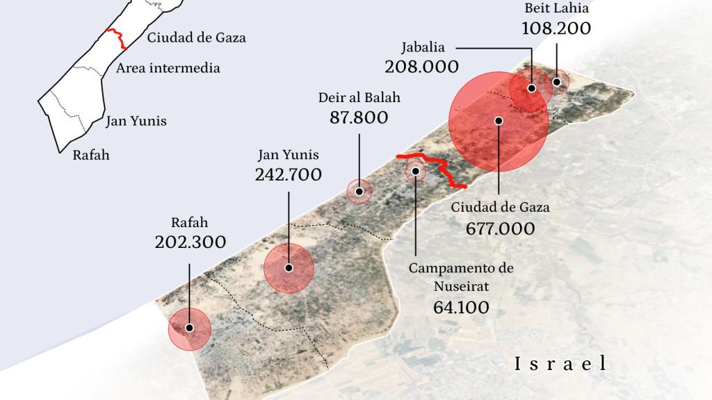 Población y división de la Franja de Gaza.