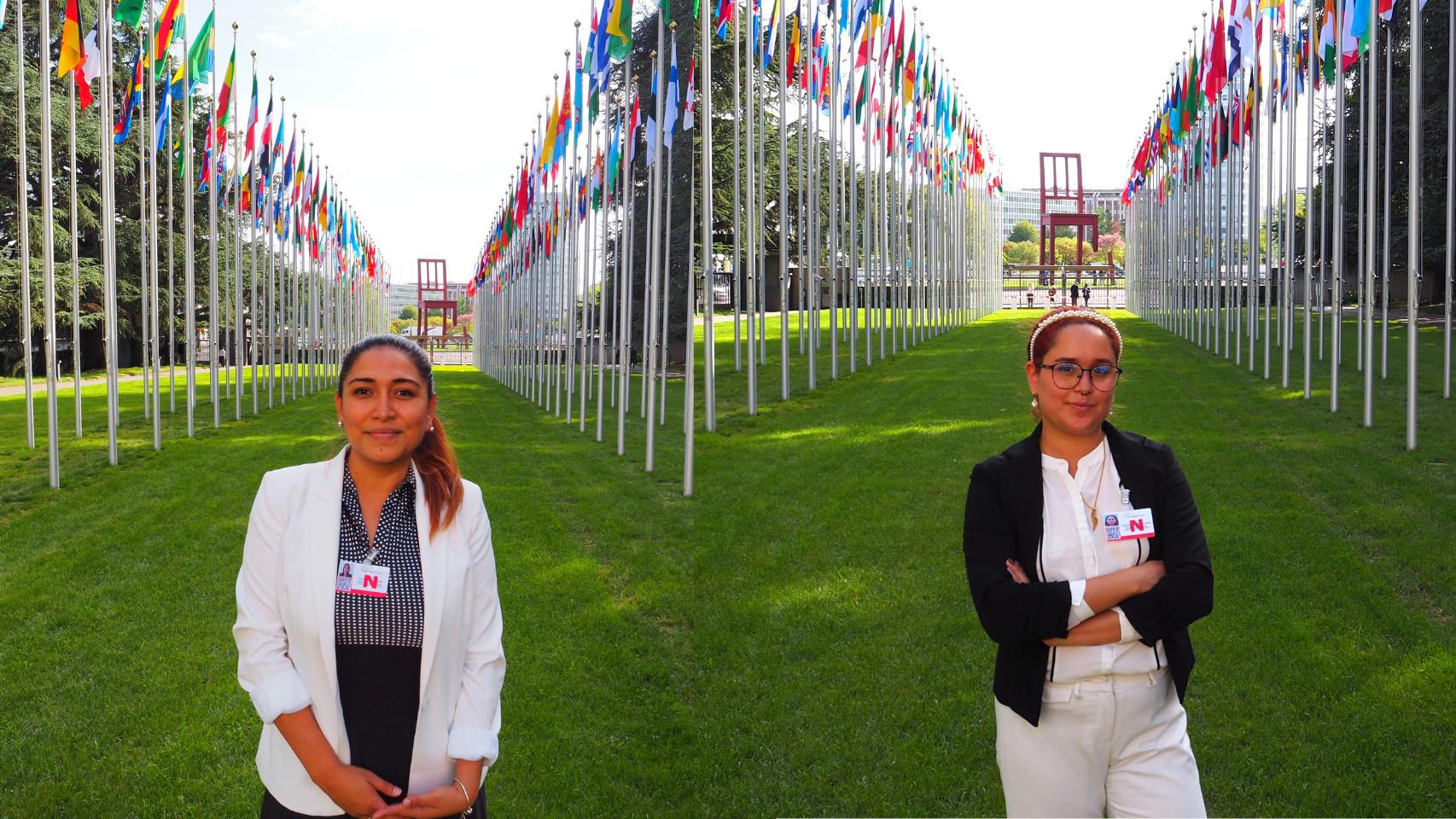 Fernanda Martínez y Xaviera Molina, defensoras de DD.HH. nicaragüenses, durante una gira de incidencia por Europa.