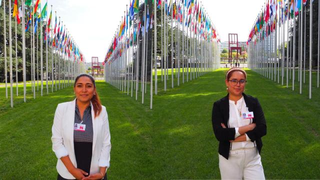 Fernanda Martínez y Xaviera Molina, defensoras de DD.HH. nicaragüenses, durante una gira de incidencia por Europa.