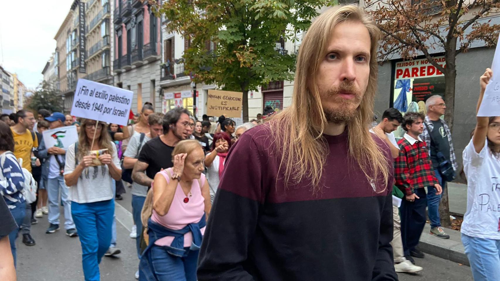 El portavoz de Podemos Pablo Fernández en la manifestación