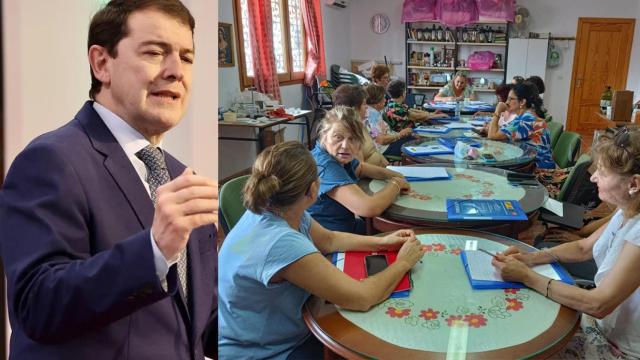 El presidente de la Junta, Alfonso Fernández Mañueco, en un montaje junto a una imagen de los cursos plurirregionales organizados por Femur