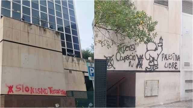 Las pintadas en el exterior del edificio diplomático.