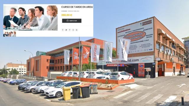La sede en Madrid de WeTaxi y el anuncio de su curso en urdu que ha desaparecido de su página web.