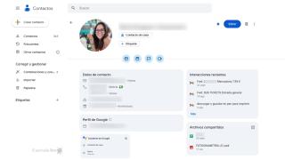 Ficha de un contacto en la app de Google